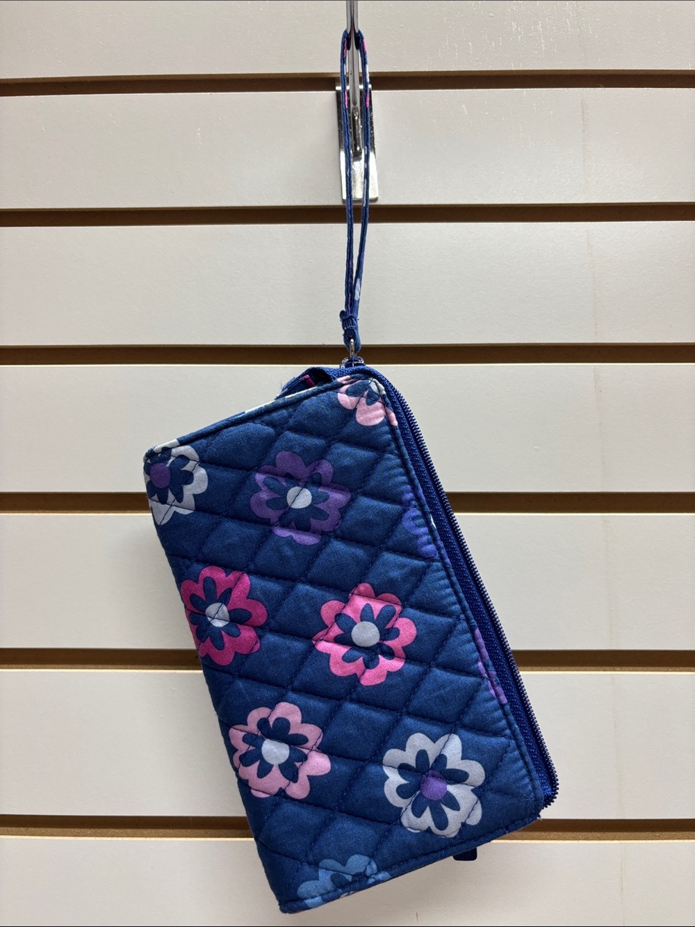 Vera Bradley Navy Floral Quilted Wristlet with Pink & Purple Flowers